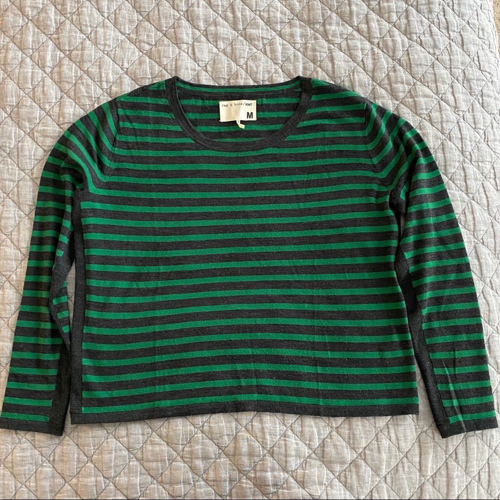 Rag & Bone Grey and Green Merino Wool Sweater S M
